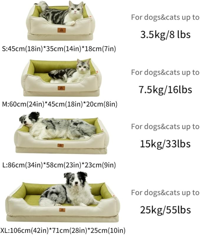 Large Dog Bed with Removable Washable Cover & Bolsters - Waterproof, Non-Slip Pet Sofa for Big Dogs(Green,42 * 28 * 10in)