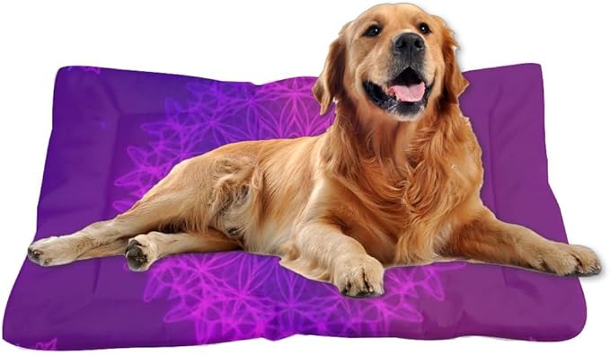 Purple-Pink Line Art Mandala Dog Bed Furniture Pad Mat Dog Bed Pad Crate Accessories Washable Non-Slip Crate Liner Pillows Mat for Kennel Pillow for Dogs Indoor Outdoor 24X18 Inch