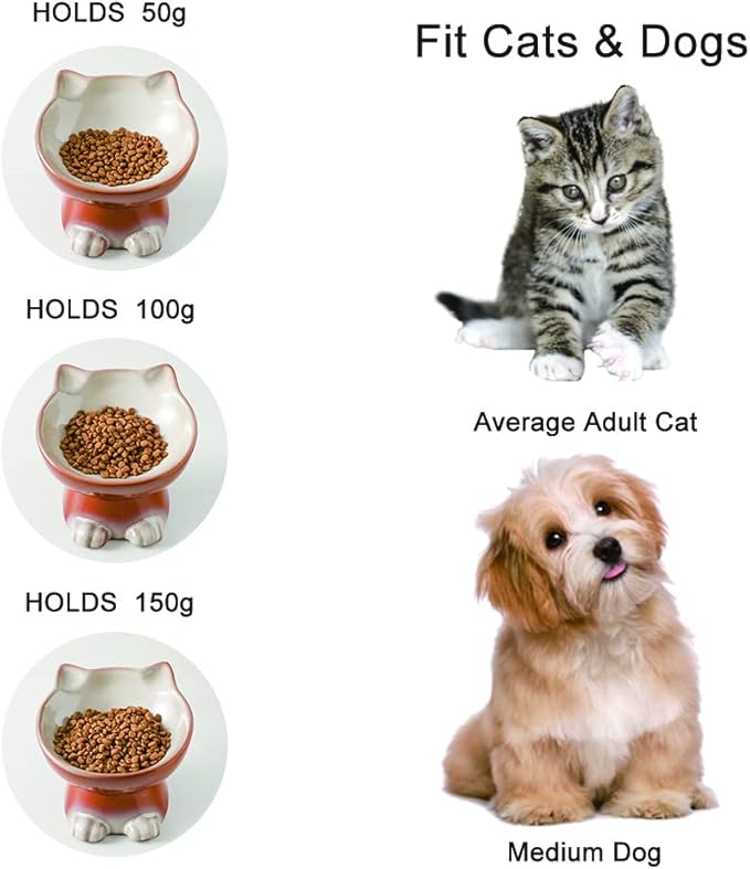Nihow Elevated Cat/Dog Bowls: 6.25 Inch Ceramic Raised Cat Food & Water Bowl Set for Protecting Pet's Spine - Feeding & Watering Supplies for Cat/Small Size Dog - Elegant Brown (6.8 OZ /1 PC)