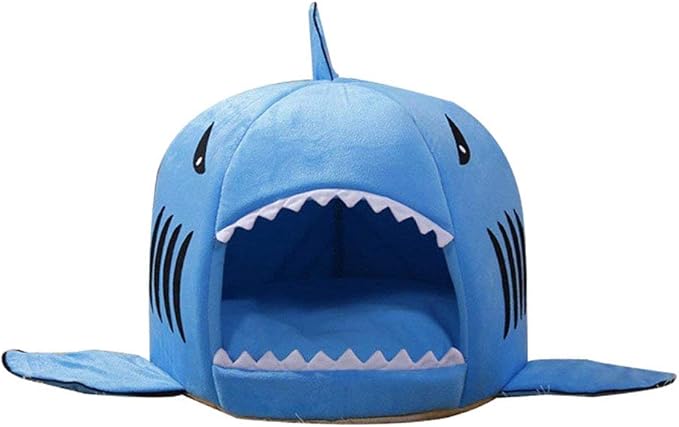 Shark Shaped Pet Dog Puppy Bed Warm Cat Bed House Nest for Autumn Winter Blue XXS