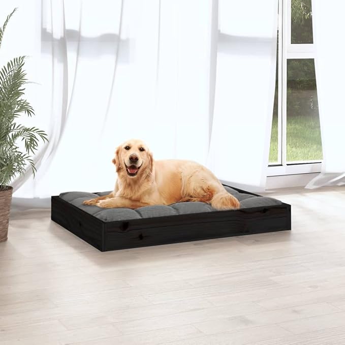 Minimalist Solid Pine Wood Dog Bed 28.1 x 21.3 x 3.5 Inches Raised Platform for Medium Dogs Durable Rustic Finish Easy Clean Joint Support