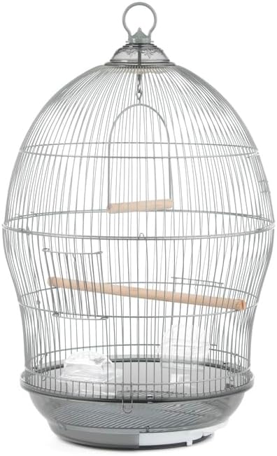 Baroque Brilliance Scrollwork Bird Cage with Intricate Design, Durable Metal Construction, Spacious Interior Gray