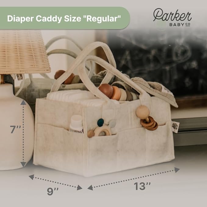 Parker Baby Diaper Caddy - Nursery Storage Bin and Car Organizer for Diapers and Baby Wipes - White, Regular