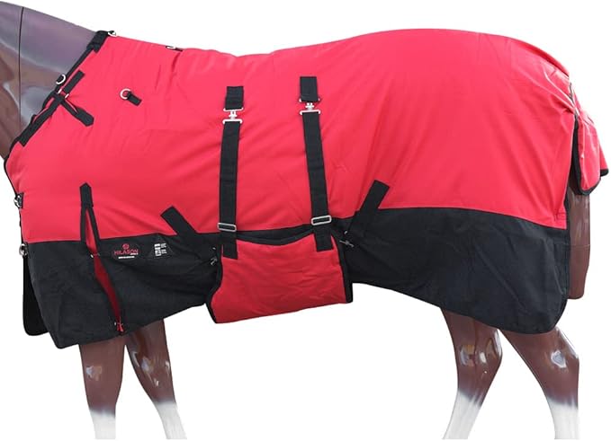 HILASON 1200D Winter Waterproof Poly Horse Turnout Blanket Belly Wrap Red | 66 in