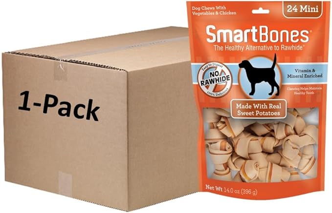 SmartBones Mini Chews With Real Sweet Potato, Rawhide-Free Chews For Dogs, 24 Count