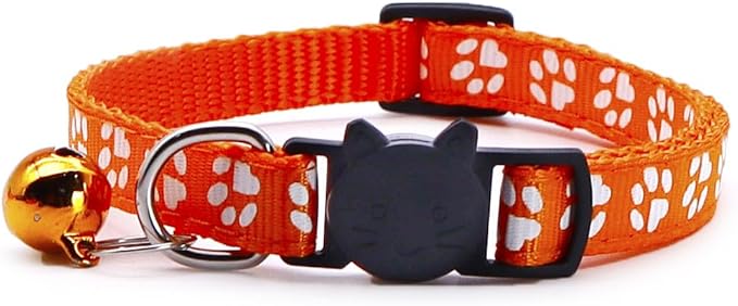 Reflective Cat Collars Breakaway with Bell 2-Pack Girl Boy Pet Kitten Collar with Star Moon Patetrn Adjustable 7.5-12.5 Inch (Orange)