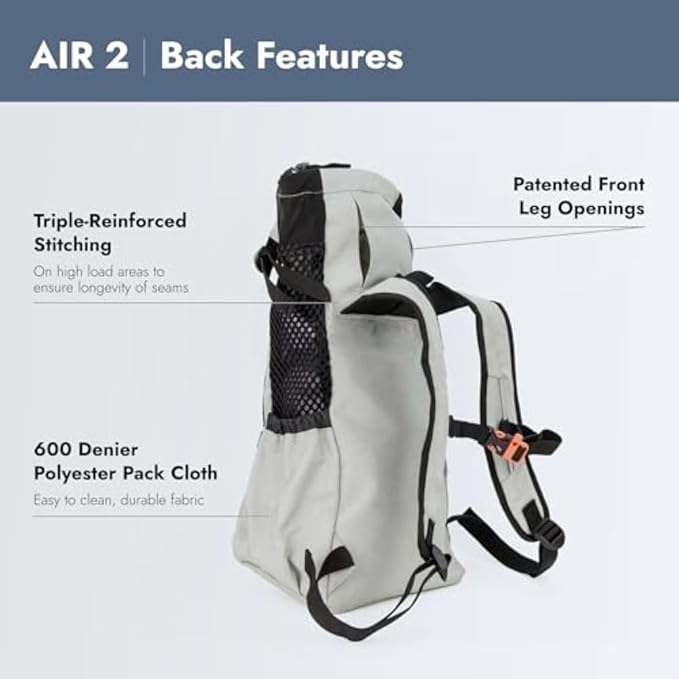 K9 Sport Sack Air 2 - Small, Light Grey - Ideal for Dogs with 13-16” Back Length - Durable, Breathable Backpack-Style Carrier - Perfect for Walks, Short Hikes & Public Transportation
