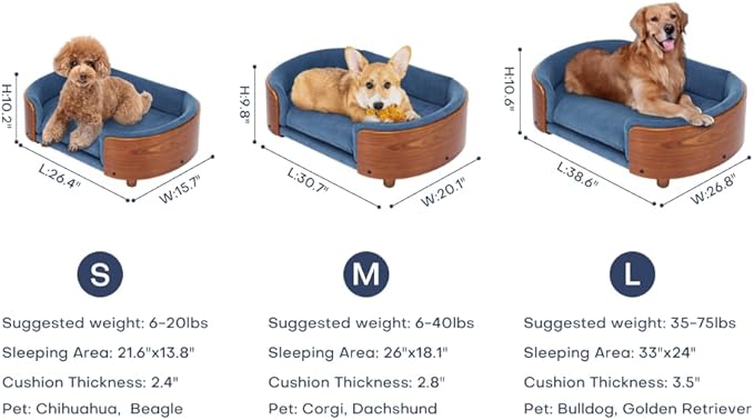 Scandinavian Style Elevated Dog Bed, Pet Sofa with Solid Wood Frame & Walnut Bent Wood Back, Orthopedic Support, Removable Washable Velvet Cover, Small Size, Light Grey