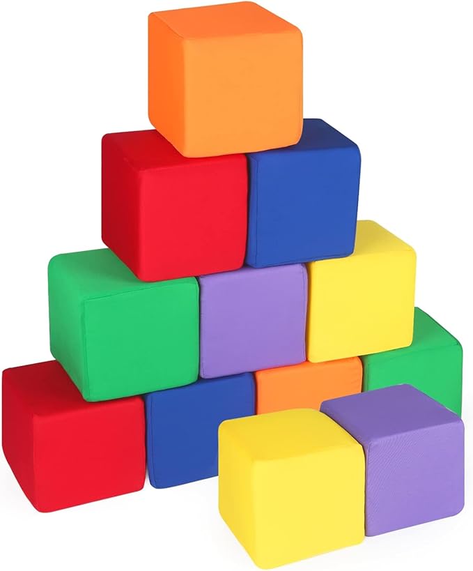 Foam Blocks for Toddlers 1-3, 12 PCS 5.5 inch Foam Soft Cubes for Kids, Colourful Building Blocks, Stacking Block Sets, Throwing Toys