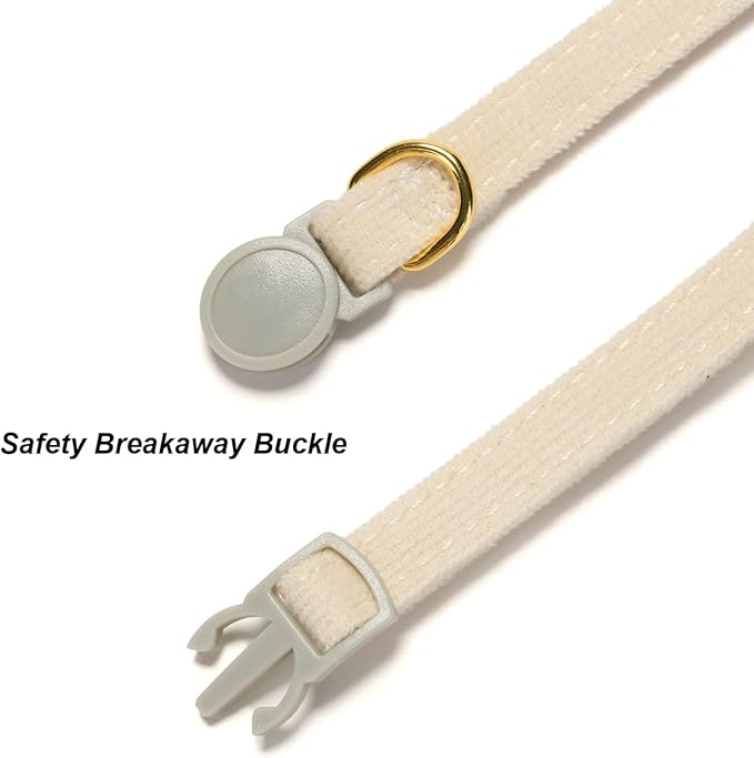 Cotton Breakaway Cat Collar with Bow Tie and Bell, Adjustable Cute Soft Corduroy Kitten Collars for Girl and Boy Cats
