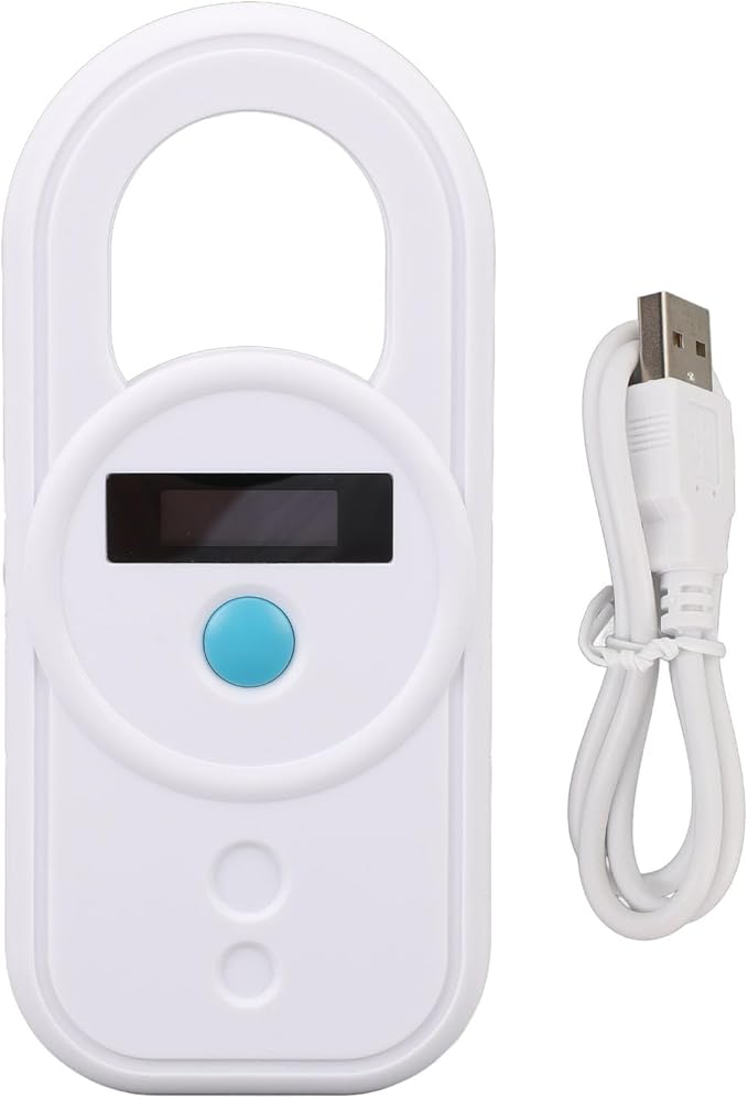 ANGGREK Pet Chip Scanner, Rechargeable Dual Frequency Store 128 Stores Information Easy to Use Portable Animal Tag Reader for Animal Hospitals (White)
