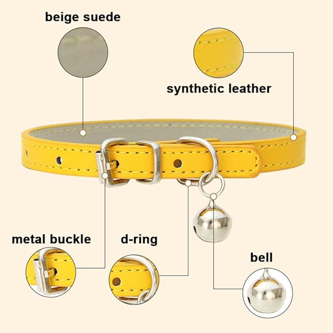 Pink XS Dog Collar with Bell, Soft Pu Leather Cat Collars Adjustable Buckle for XXS Extra Small Medium Tiny Female Girl Pets Puppy Kitten Teacup Yorkie X-Small