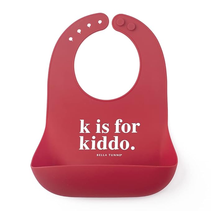 Bella Tunno Baby Bib for Eating, Waterproof Silicone Bib with Large Food Catcher, Adjustable Fit for Babies 4-12 months & Toddlers 1-3 Years, Boys & Girls, K for Kiddo