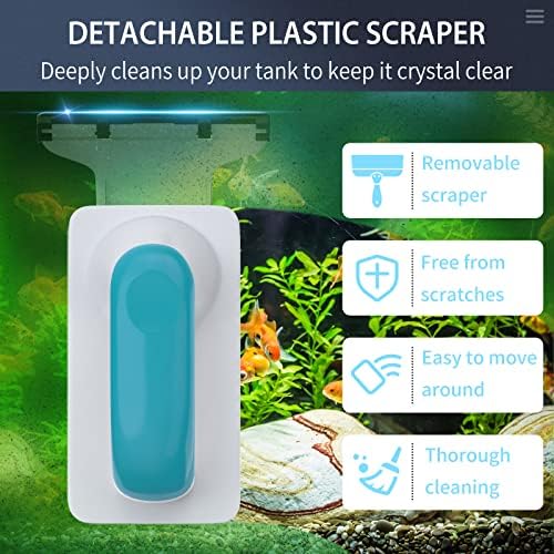 Pawfly Aquarium Strong Magnetic Brush 3 Inch Stain Cleaner with Detachable Stainless Steel Scraper and Non-Slip Handle Floating Cleaning Scrubber Tool for Glass Fish Tank (Not for Acrylic Tank)