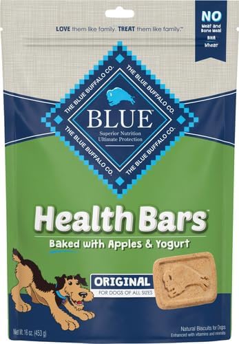 Blue Buffalo Health Bars Crunchy Dog Biscuits, Oven-Baked with Natural Ingredients, Apples & Yogurt, 16-oz Bag (Pack of 4)