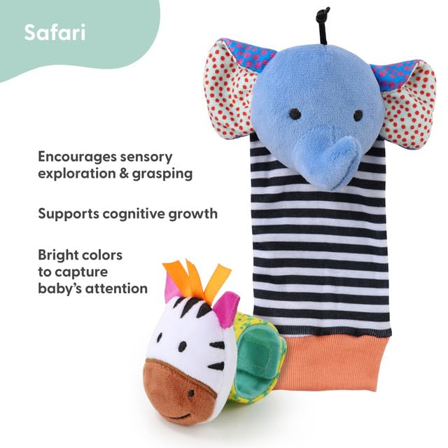 The Peanutshell Sock Rattles Set of 5 - Girl Boy Rattle Socks, Baby Toys 0-6-12 Month, Animal Newborn High Contrast Baby, Infant, Newborn Toys 0-3 0-6 Months Old Babies - Safari