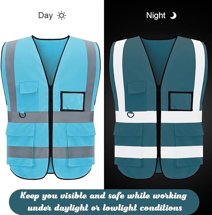 Safety Vest 10 Pack Customize Logo Class 2 High Visibility Reflective Vest with 5 Pockets Construction Security Work Vest ANSI/ISEA Standards