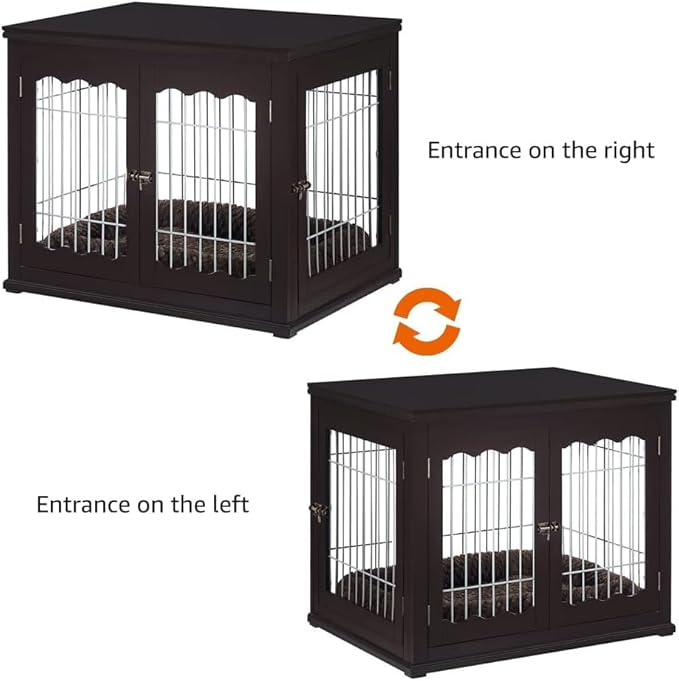 unipaws 36 Inch Furniture Style Dog Crate End Table with Cushion, Wooden Wire Pet Kennels with Double Doors, Large Dog House Indoor Use