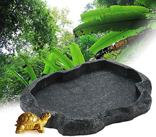 Reptile Feeding Bowl, Tortoise Water Bowl Food Bowl, Reptile Feeder Feeding Dish, Reptiles Water Tray for Reptile Scorpion Lizard Pets Plies(Dark Green M)