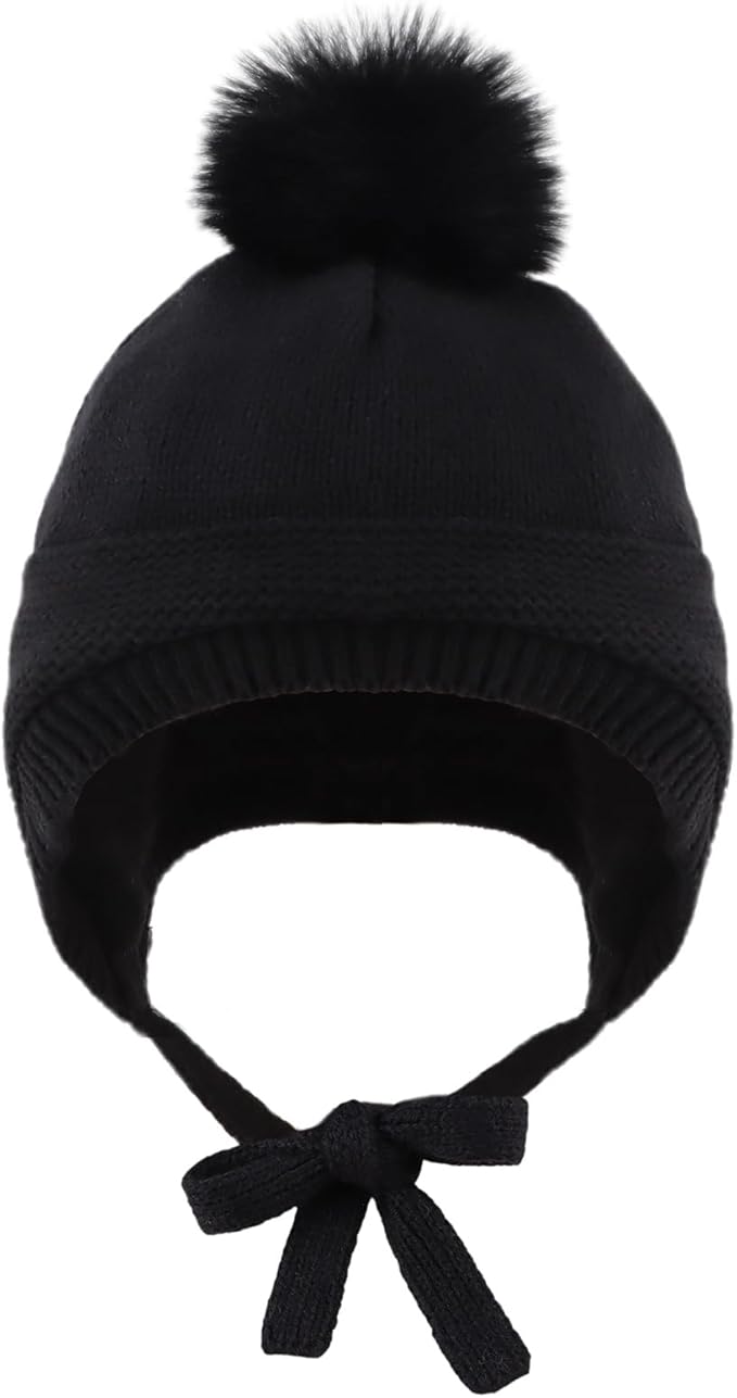 Basic Winter Baby Beanie Gloves Boys Girls Knitted Hat Pompom Kids Earflap Hats Warm Infant Toddler Beanie Mittens Set