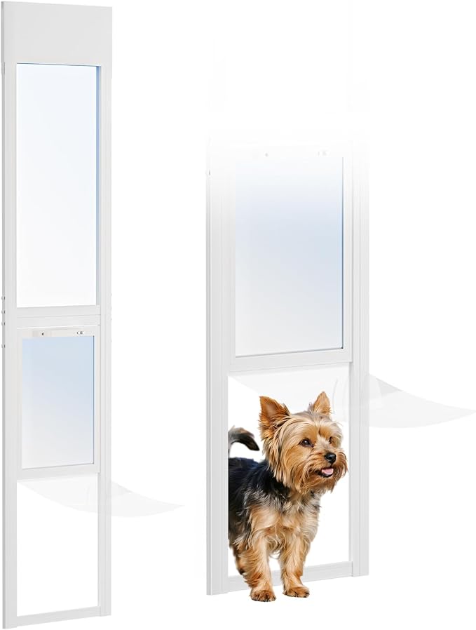 Docred Dog Door for Sliding Glass Door, 68 7/8" to 74 13/16" Adjustable Height Doggy Door for Sliding Doors, Pet Door Insert with Lock for Small-Sized Dogs or Cat,White