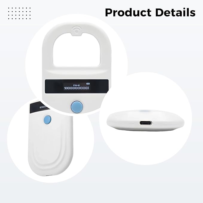 Pet Microchip Reader, 134.2Khz Handheld Scanner, Compatible with Emid Fdx-B, 0-15 Cm Reading, OLED Display, Pet Id Tracking