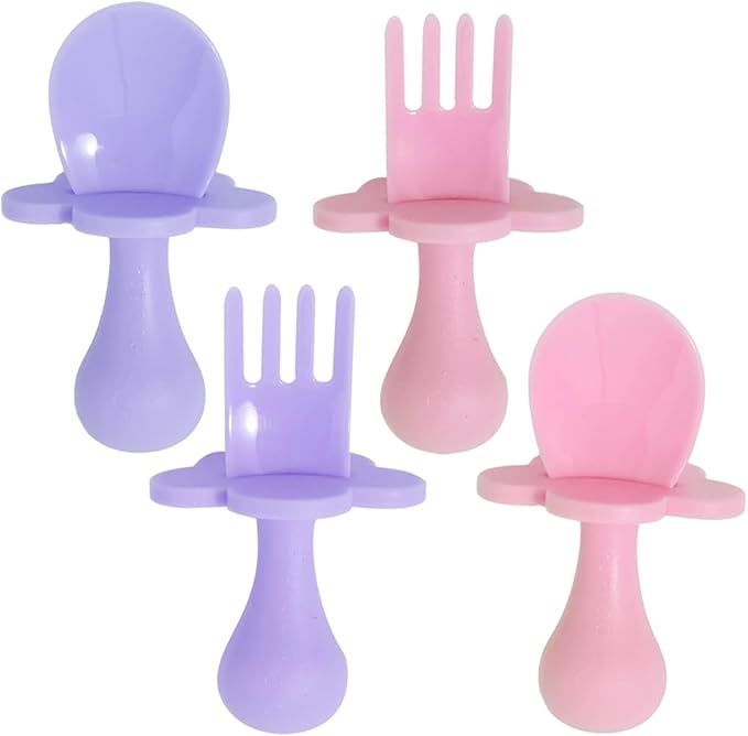 Grabease Baby Spoons Baby Led Weaning Supplies Toddler Forks Feeding, BPA-Free & Phthalate-Free for & Toddler, 2 Sets, Blush and Lavender