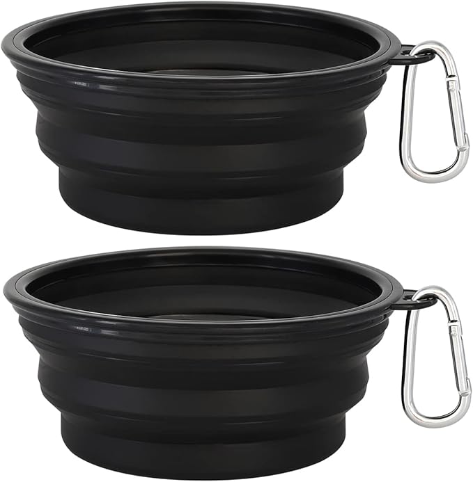 Kytely Large Collapsible Dog Bowls 2 Pack, 34oz Foldable Dog Travel Bowl, Portable Pet Water Food Bowl with Clasp, Pet Cat Feeding Cup Dish for Traveling, Walking, Hiking (Black+Black)