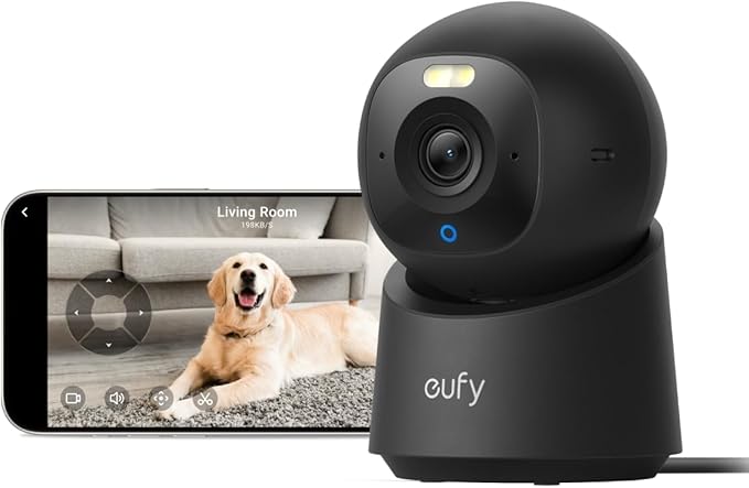 eufy Security 4K Indoor Camera E30,360° Pan Tilt,AI Auto Tracking,Color Night Vision,Pet/Baby/Nanny Monitor with Two-Way Audio,AI Human/Pet Detection,Works with HomeKit, No Monthly Fee, Black