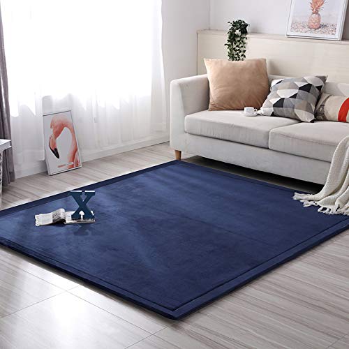 Loartee Coral Velvet Crawling Rug (6'8"x9'2", Dark Blue) for Toddler Children Play Area Rug Yoga Mat Exercise Pad Carpet
