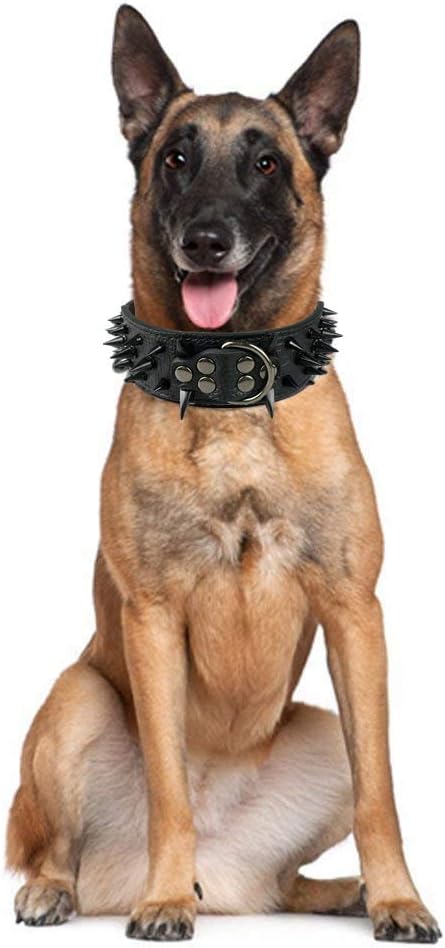Serijoars Spiked Studded Dog Collar, PU Leather Dog Collar, Adjustable Pet Collars for Medium or Large Breed Pet (XL, Leopard3)