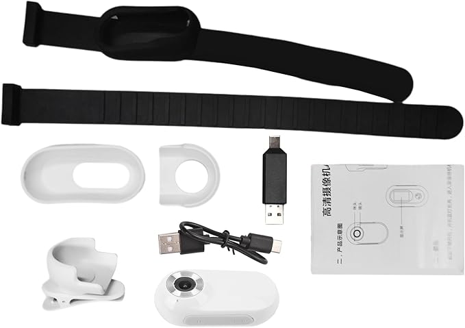 Pet Camera, 1080P Pet Collar Camera with 90 Wide Angle Lens Sports Action for Dogs Cats (White)
