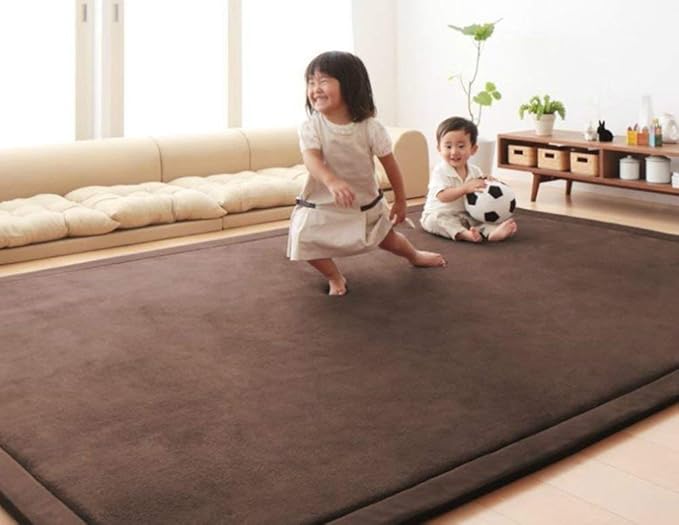 Loartee Coral Velvet Crawling Rugs Area Rugs Play Mat (6'8"x9'8", Coffee) for Toddler Children Yoga Exercise Pads Carpet