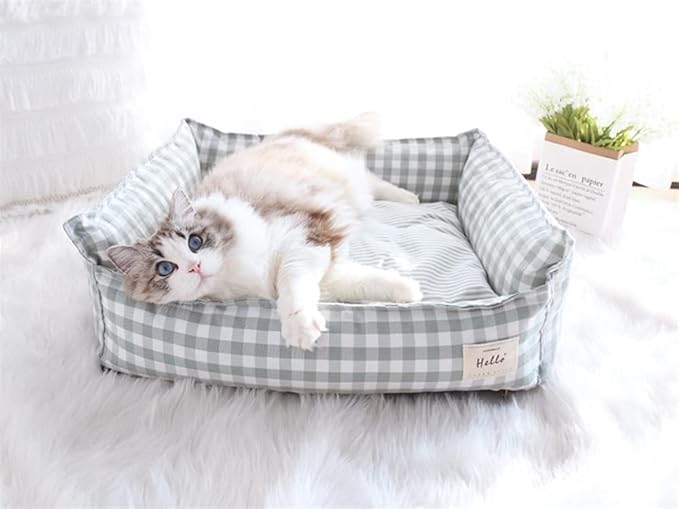 Original Rectangular Pet Bed Soft Cotton Dog Kennel with Non Slip Bottom, Removable Calming Sofa for Small Medium Dogs and Cats, Universal for All Seasons Green S