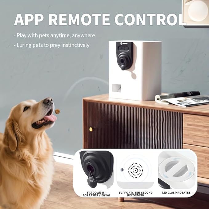 Pet Camera Treat Dispenser, 360°View Dog Camera with Phone App, 5G&2.4G WiFi 2-Way Talk Pet Cam Indoor for Cats Remote Treat Tossing, Motion Alerts, Auto Tracking