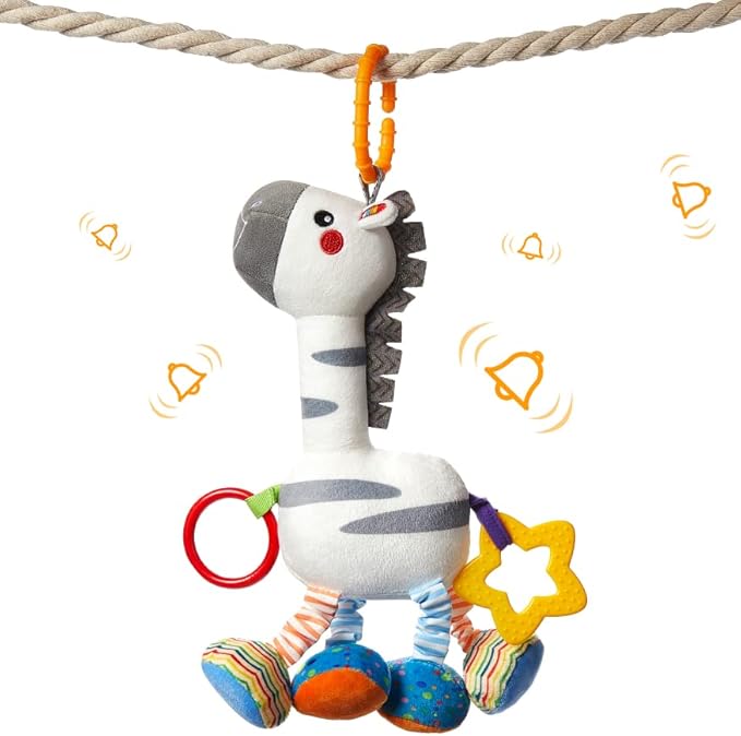 TUMAMA Baby Hanging Toys, Plush Animals Baby Rattle Crinkle Squeaky Toys Car Seat Stroller Mobile Toys, Baby Toys for 0 3 6 9 12 Months, Sensory Learning Toys Gift for Newborn Infant (Zebras)