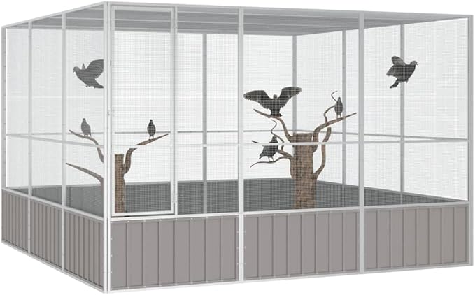 Steel Bird Cage, Large Flight King Bird Cage for Cockatiels African Grey Quaker Amazon Sun Parakeets Green Cheek Conures Pigeons Parrot Bird Cage Birdcage, Gray 119.1"x127.8"x83.3" -AA