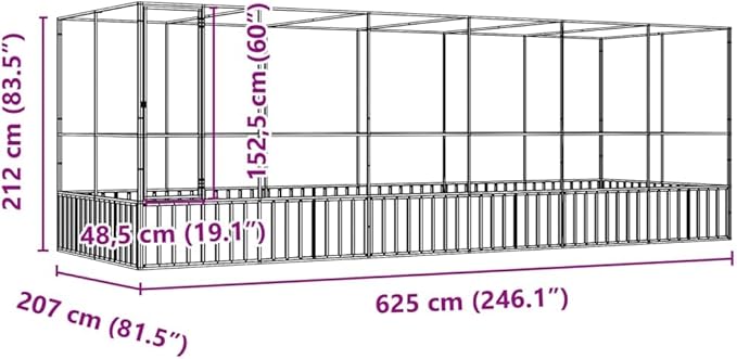 Outdoor Aviary Bird Cage, Galvanized Steel Outside Ample Activity Space Birdcage, 246.1"x81.5"x83.5", -269