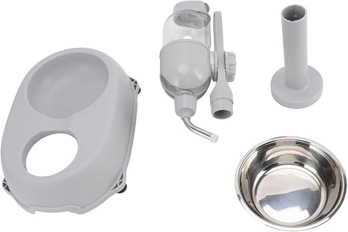 Pet Standing Water Dispenser, Multifunctional 2 in 1 Detachable Height Adjustable Pet Puppy Dog Kitten Bowl 500ml, Automatic Standing Water Feeder for Puppy Dwarf Dog Cat,Grey