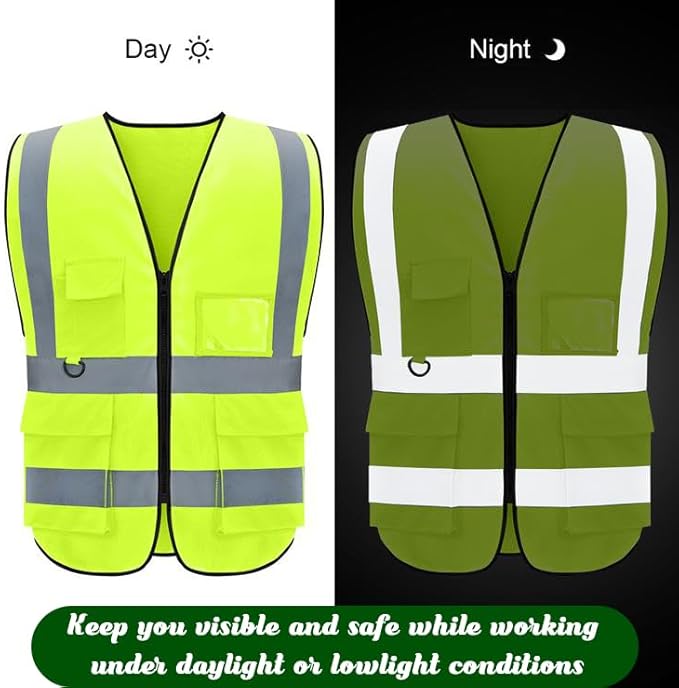 Safety Vest 1 pcs Customize Logo Class 2 High Visibility Reflective Vest with 5 Pockets Construction Security Work Vest ANSI/ISEA Standards