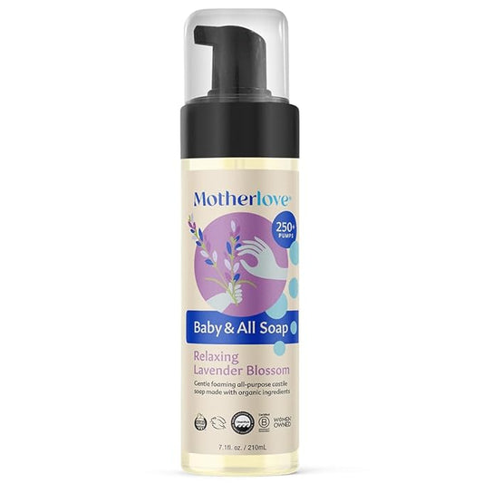 Motherlove Baby & All Soap (7.1 oz) Gentle Foaming All-Purpose Castile Soap Made with Organic Ingredients – Relaxing Lavendar Blossom