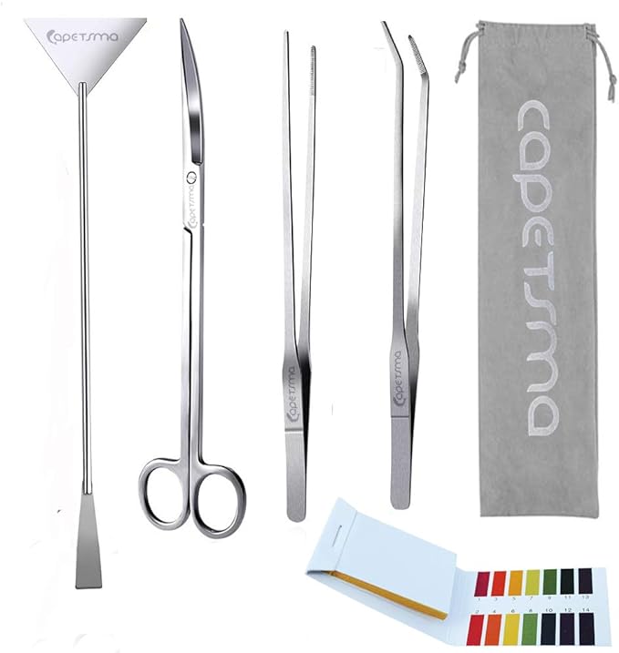 Capetsma Aquascape Tools, Long Stainless Steel Aquarium Plant Tools Aquarium Tweezers Scissors Spatula Tool Set Bonsai Kit Algae Scrapers Aquarium Cleaning Kit for Fish Tank Starter kit