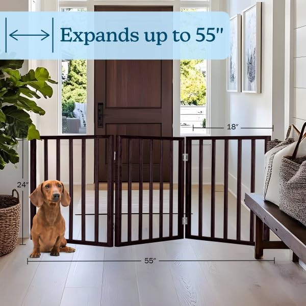 Pet Gate Collection – Dog Gate for Doorways, Stairs or House – Freestanding, Folding, Accordion Style, Wooden Indoor Dog Fence by Petmaker