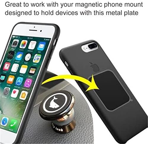 Replacement Metal Plates Set (8 Pack) for Magnetic Car Phone Holders, Wall, Air Vent Mounts, Cases, Magnets. Kit of 4 Black Round and 4 Rectangular Iron Discs Without Holes. 3M Adhesive Backing.