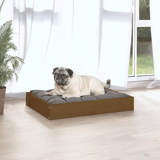 Solid Wood Pine Dog Bed, Solid Wood Pet Bed, Small Pet Furniture Cat & Dog Bed Frame, Honey Brown 24.2"x19.3"x3.5",-548