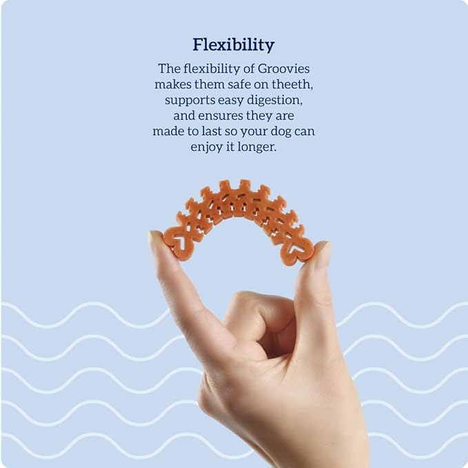 Groovies Flexible, Built to Last Dog Dental Chews, Contact-Cleaning Design Supporting Tartar Control & Fresh Breath, Oral Care Treats, USA Manufactured, Patented DentalFit Tech, XLarge Dogs, 18 Chews