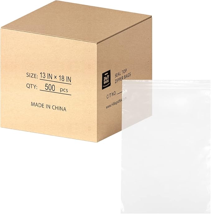 13" X 18" (500 Bags) 2 Mil Clear Reclosable Zip Plastic Poly Bags with Resealable Lock Seal Zipper
