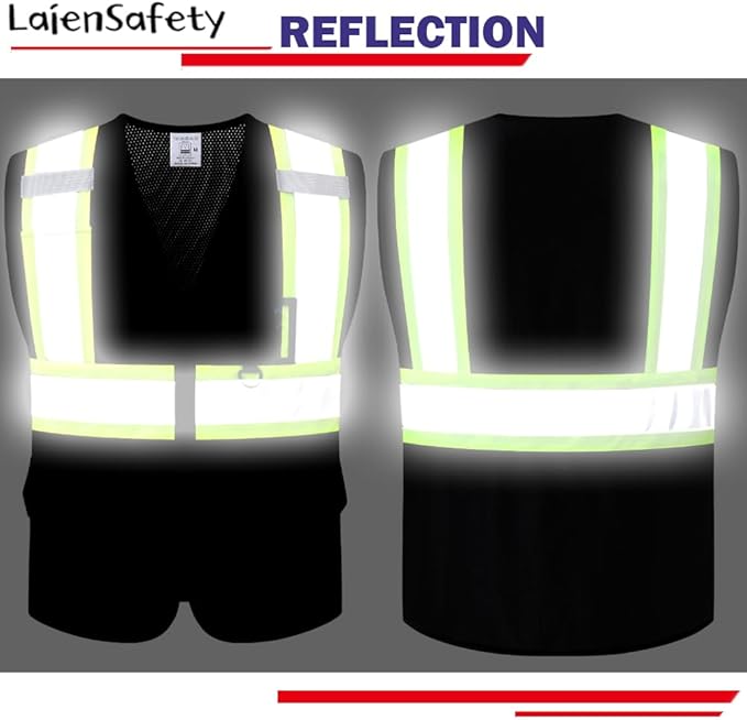 Reflective Safety Vest for Men Women with Multiple Pockets Mesh High Visibility Vest Hi Vis Construction Work Vest,Meets ANSI/ISEA Standards(EK1-178-Black-3XL)