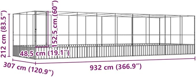 Large Metal Heavy Duty Walk-in Aviary Cage with Extension, Ample Activity Space Bird Cage with Lockable Door Also for Chickens and Rabbits, Silver 366.9"x120.9"x83.5" Steel,-526