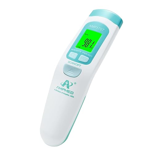 Amplim Non-Contact Forehead Thermometer & Case for Adults, Kids, Baby, FDA Cleared, Medical Grade, Touchless Infrared, 1-Sec Reading, Fever Alarm, Memory Recall, Quiet Mode, (White)